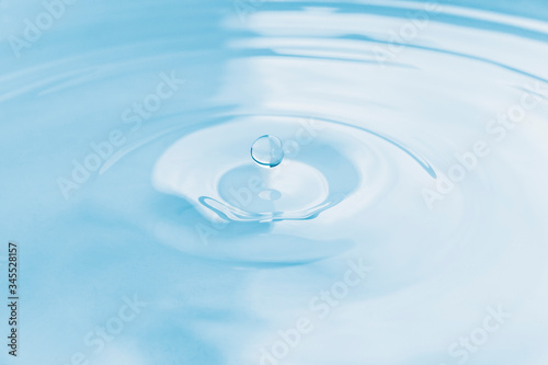 Water drop and splash background, small impact causes big changes. Ripple, macro wave on surface of liquid.