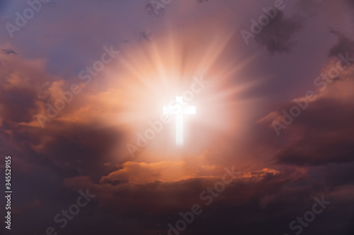 Religious background with Holy Cross glowing