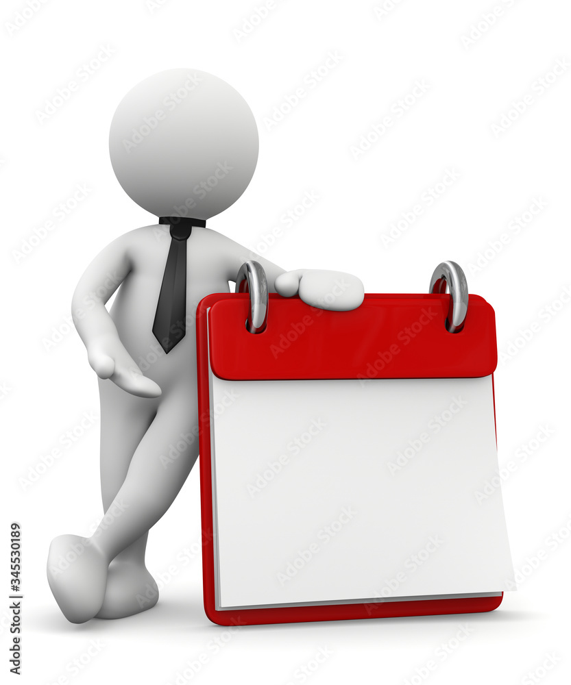 3d man with calendar on a white background 3d man with calendar on a white background
