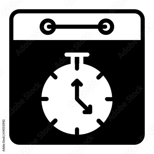 Office Timings During Pandemic Days Sign, Working hours While Staying at home Concept Vector Glyph Icon, Stop watch and Calendar Design, Work from Home Symbol on white background, 