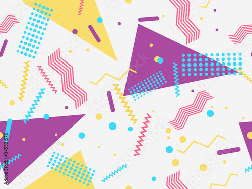 Memphis seamless pattern. Geometric elements memphis in the style of 80's. Vector illustration