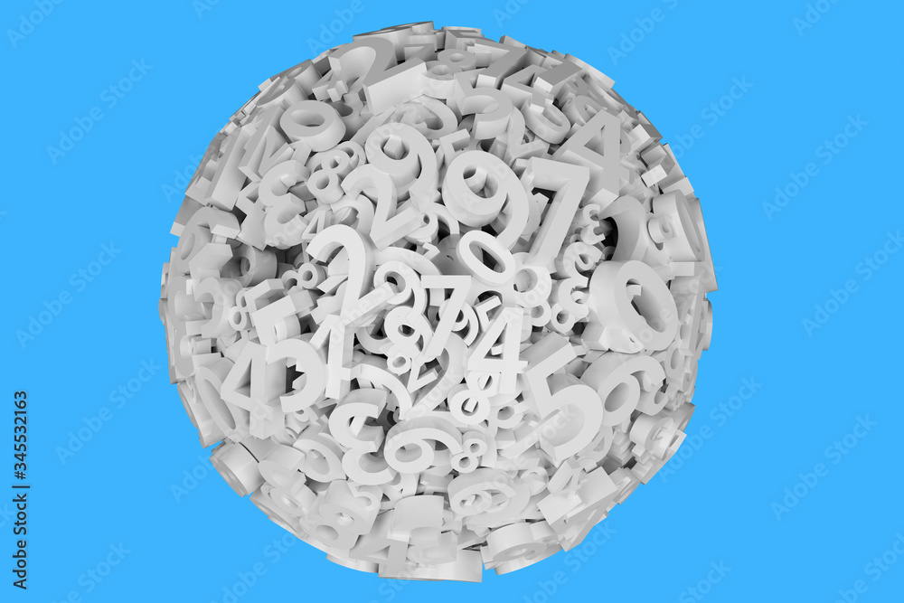 Ball with numbers. Math, finance and business concept. Numbers from zero to nine on blue background. 3d render Ball with numbers. Math, finance and business concept. Numbers from zero to nine on blue background. 3d render
