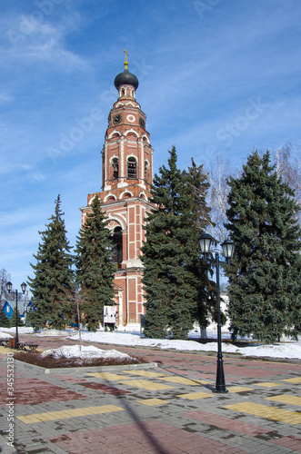 BRONNITSY, MOSCOW REGION, RUSSIA - MARCH, 2019: Cathedral complex of Bronnitsy. Bell tower of the Cathedral of the Archangel Michael photo