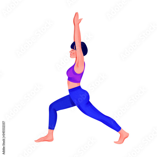 Young woman yoga pose, Woman yoga workout fitness, illustration isolated on white background.