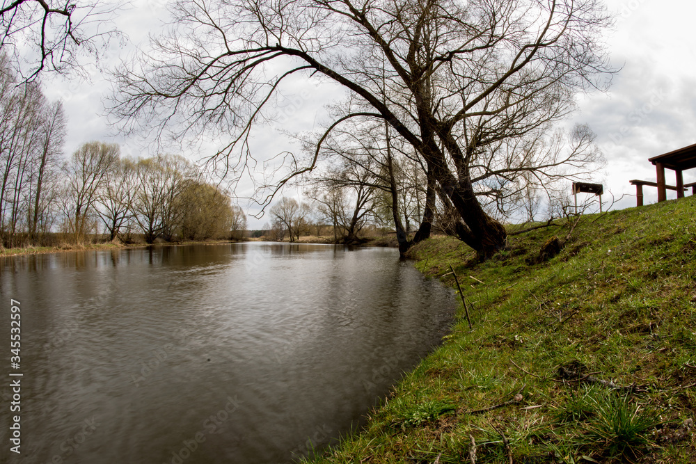 panorama of the belarusian river in early spring. April 2020 panorama of the belarusian river in early spring. April 2020