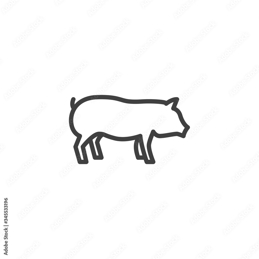 Pig farm animal line icon. linear style sign for mobile concept and web design. Livestock, swine side view outline vector icon. Symbol, logo illustration. Vector graphics Pig farm animal line icon. linear style sign for mobile concept and web design. Livestock, swine side view outline vector icon. Symbol, logo illustration. Vector graphics