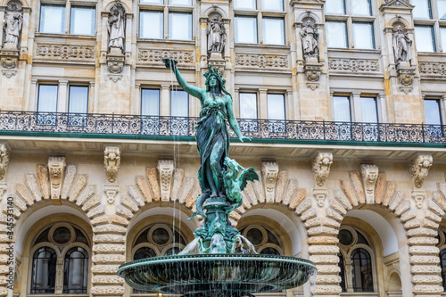 Sculpture of Hygieia Fountain in the courtyard of City hall of Hamburg, Germany.
