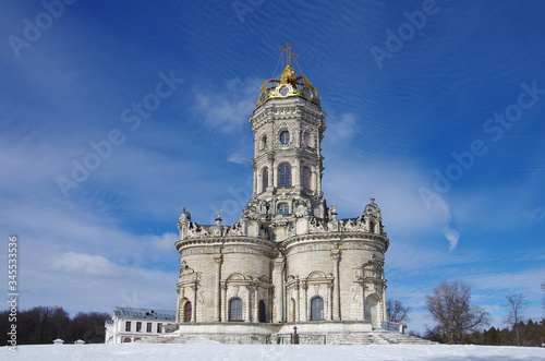 DUBROVITSY, MOSCOW REGION, RUSSIA - March, 2019: Church of the Theotokos of the Sign at Dubrovitsy Estate