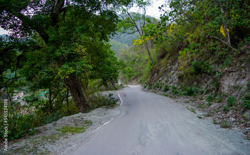 Roads between mountains of Rishikesh valley, Located in the foothills of the Himalayas in northern India. 