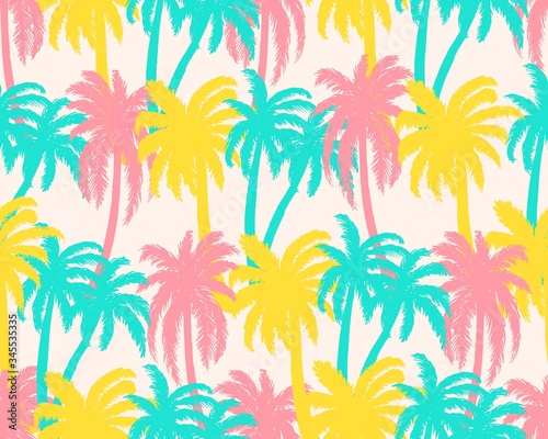 Seamless pattern with colorful palm trees. Summer background.Vector