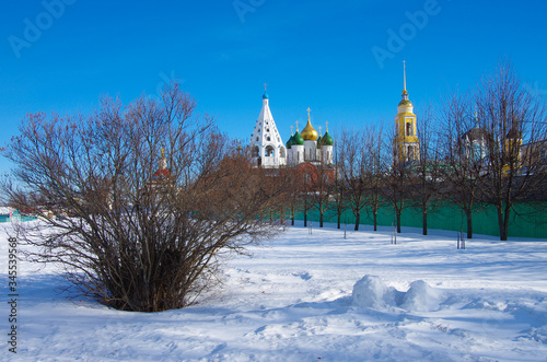 KOLOMNA  RUSSIA - February  2019  View of historical center with church  in russian town in winter day