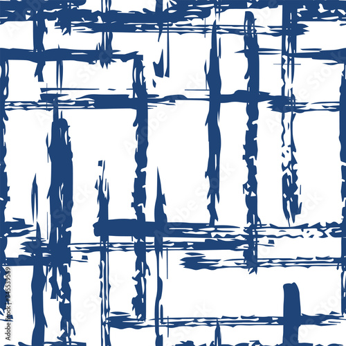 Blue Brush Stripe Vector Seamless Pattern. 