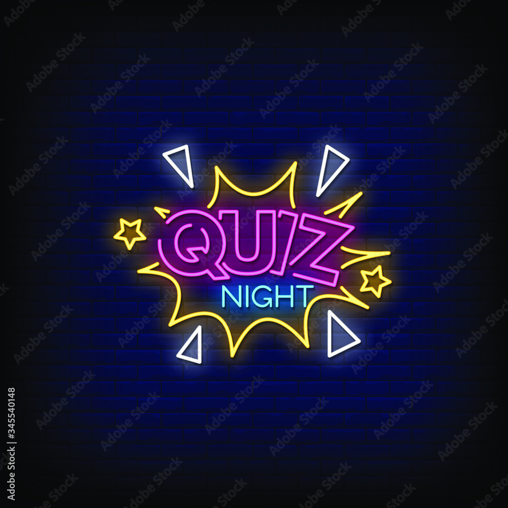 Quiz night Neon Signs Style Text Vector