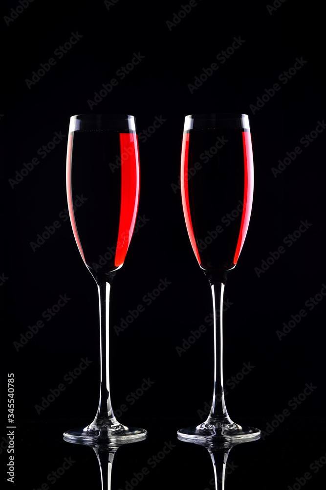 Two wine glasses with red wine. Two wine glasses with red wine.