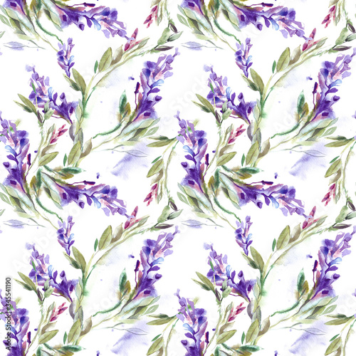 Field Flowers Seamless Pattern. Watercolor Illustration.