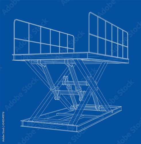 Scissors lift concept outline. Vector
