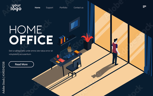 Landing page template of Home Office. Modern isometric design concept of web page design for website and mobile website. Easy to edit and customize. Vector illustration