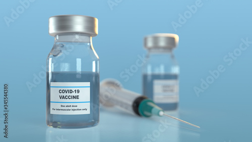 Syringe and vaccine in vials 3D render