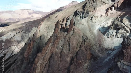 Aerial View of Mountain Range and Sandstone Rock Formations in Aysen Region, Chile on Sunny Summer Day photo