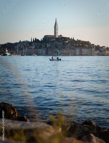 Rovinj with boat in foreground