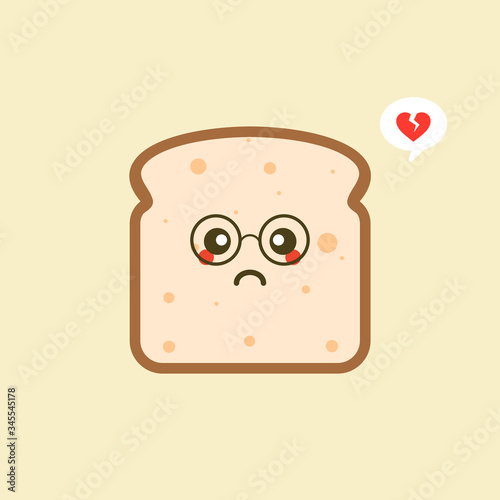 cute and kawaii sticker of a cartoon slice of bread with sad face expression 