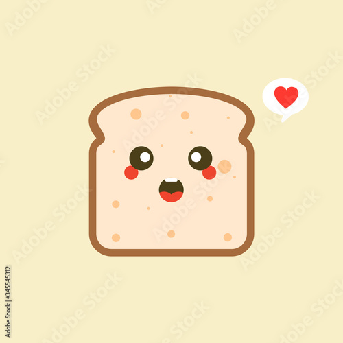 kawaii slice bread funny cartoon vector illustration