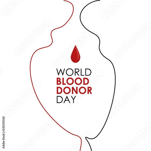 World blood donor day. Words and a drop symbolizing blood. Contour forming a circle. Postcard, banner. Vector design. Colors red, black