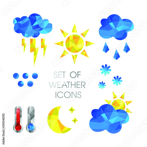 Set of weather icon. Triangle or polygonal climate vector symbols on white background