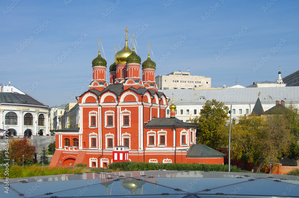 MOSCOW, RUSSIA -  October, 2019: View on Cathedral of the icon of the Mother of God Sign of the former Znamensky monastery