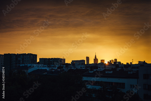 Warsaw  Poland - 08 13 2016  Skyline of Warsaw in the sunset