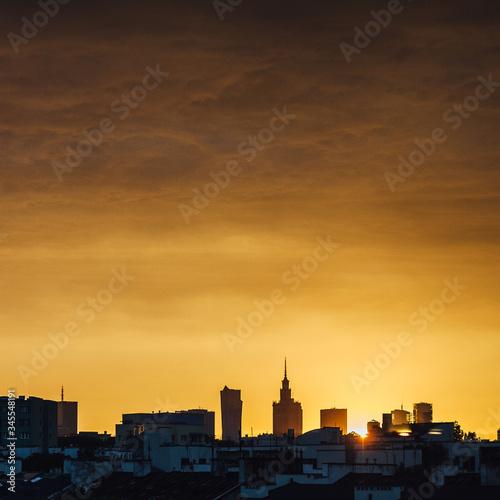 Warsaw, Poland - 08 13 2016: Skyline of Warsaw in the sunset 