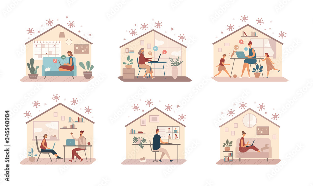 Vector illustrations of people working from home