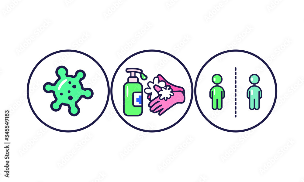 tree coronavirus icon set. flat design. wash your hands. distance tree coronavirus icon set. flat design. wash your hands. distance