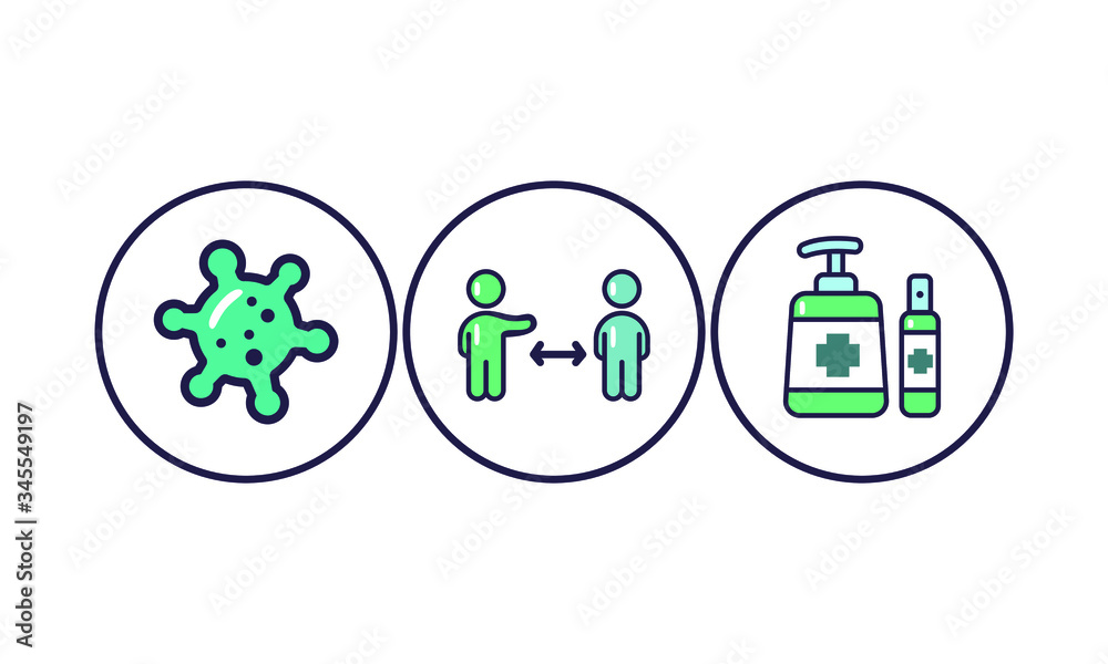 tree coronavirus icon set. flat design. wash your hands. distance tree coronavirus icon set. flat design. wash your hands. distance