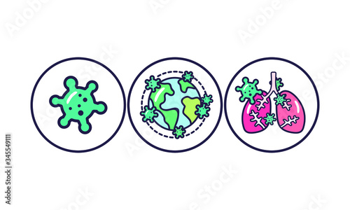 tree coronavirus icon set. flat design