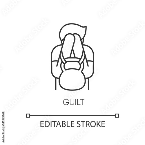 Guilt pixel perfect linear icon. Mental health issue. Obsessive compulsive disorder symptom. Thin line customizable illustration. Contour symbol. Vector isolated outline drawing. Editable stroke