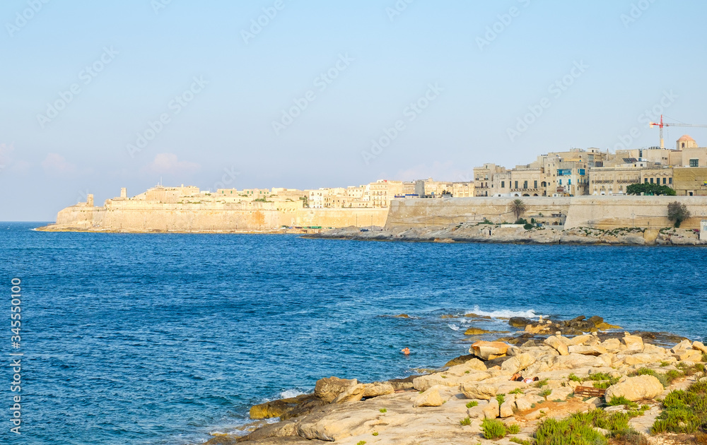 View over the Valletta city from Marsans Harbour, Sliema, Malta