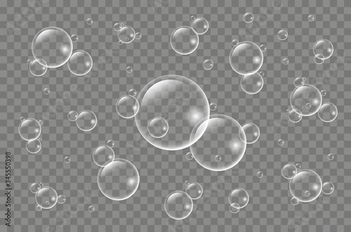 Air bubbles underwater on a transparent background.  Soap  bubbles