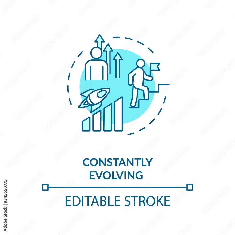 Constant evolving concept icon. Personal growth, improvement idea thin line illustration. Self perfection, professional skills development. Vector isolated outline RGB color drawing. Editable stroke
