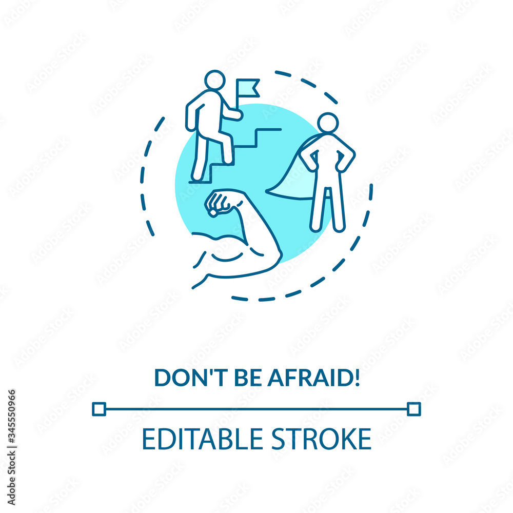 Dont be afraid concept icon. Overcoming fear, stress management idea thin line illustration. Self assurance, resolve and determination. Vector isolated outline RGB color drawing. Editable stroke Dont be afraid concept icon. Overcoming fear, stress management idea thin line illustration. Self assurance, resolve and determination. Vector isolated outline RGB color drawing. Editable stroke