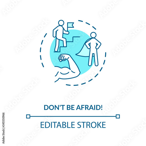 Dont be afraid concept icon. Overcoming fear, stress management idea thin line illustration. Self assurance, resolve and determination. Vector isolated outline RGB color drawing. Editable stroke