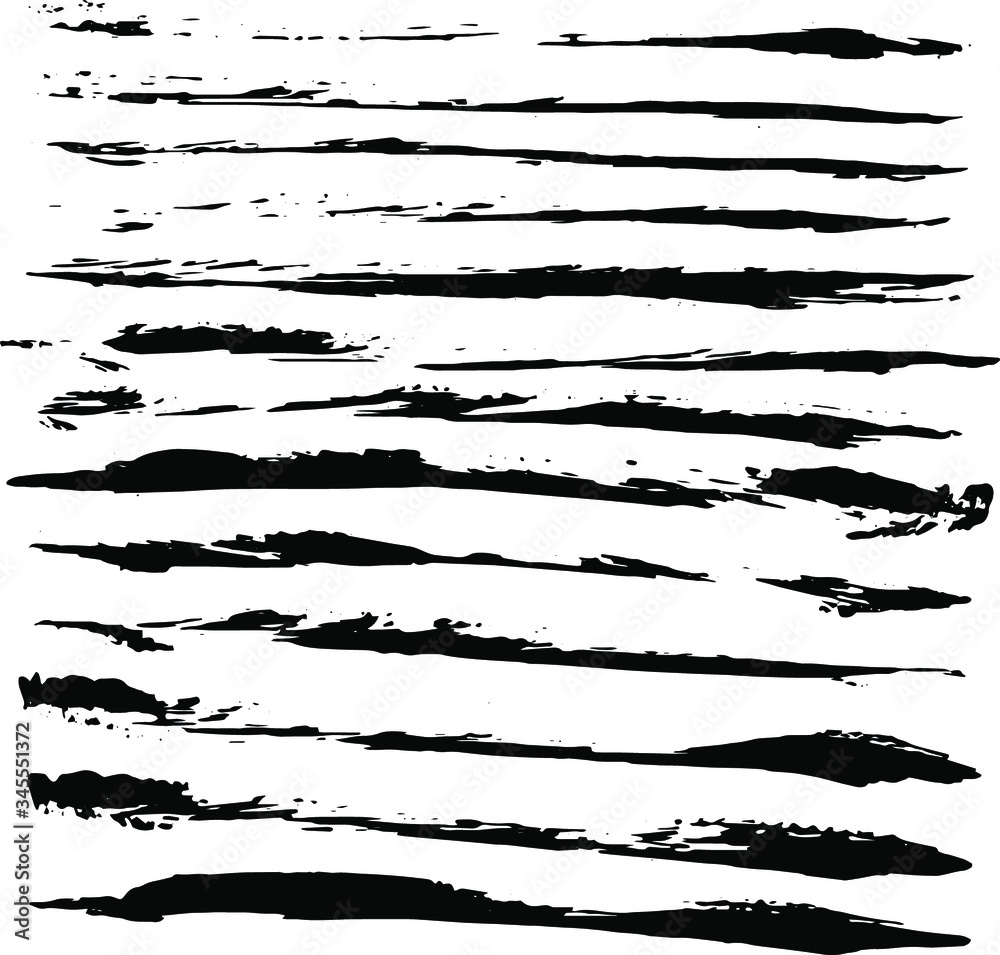 Set of black ink horizontal hand drawn brushes. Abstract isolated grunge lines, or stripes. Vector illustration.
Set of black ink horizontal hand drawn brushes. Abstract isolated grunge lines, or stripes. Vector illustration.