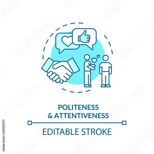 Politeness and attentiveness concept icon. Social growth, self improvement idea thin line illustration. Communication skills development. Vector isolated outline RGB color drawing. Editable stroke