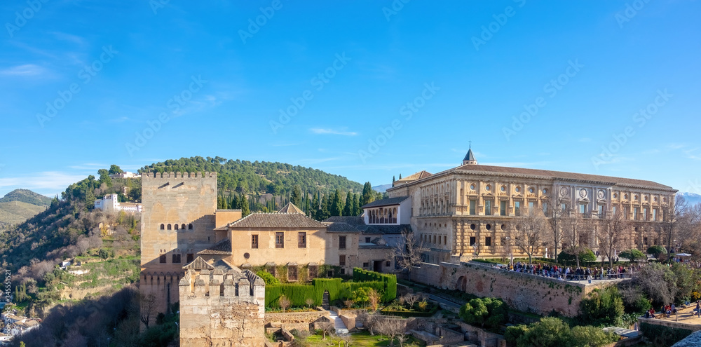 The fortress and arabic palace complex of Alhambra in Granda, Spain