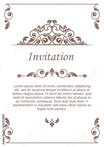 Vintage invitation card. Template for greeting cards and invitations