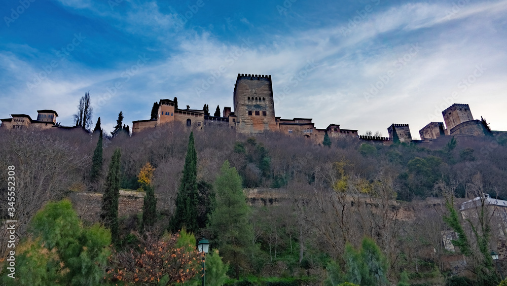 The impressive fortress and arabic palace complex of Alhambra in Granada, Spain