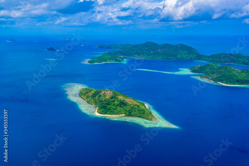 Aerial view of the paradise coast of Busuanga island with beautiful beaches, Coron, Philippines