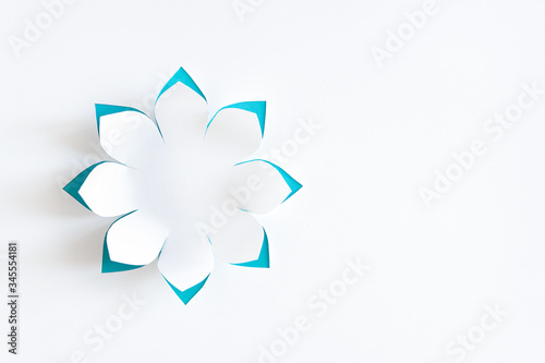 Postcard frame with white paper flowers on the background