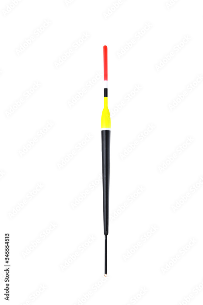 Long cylindrical fishing float for fishing with a fishing rod on a white background