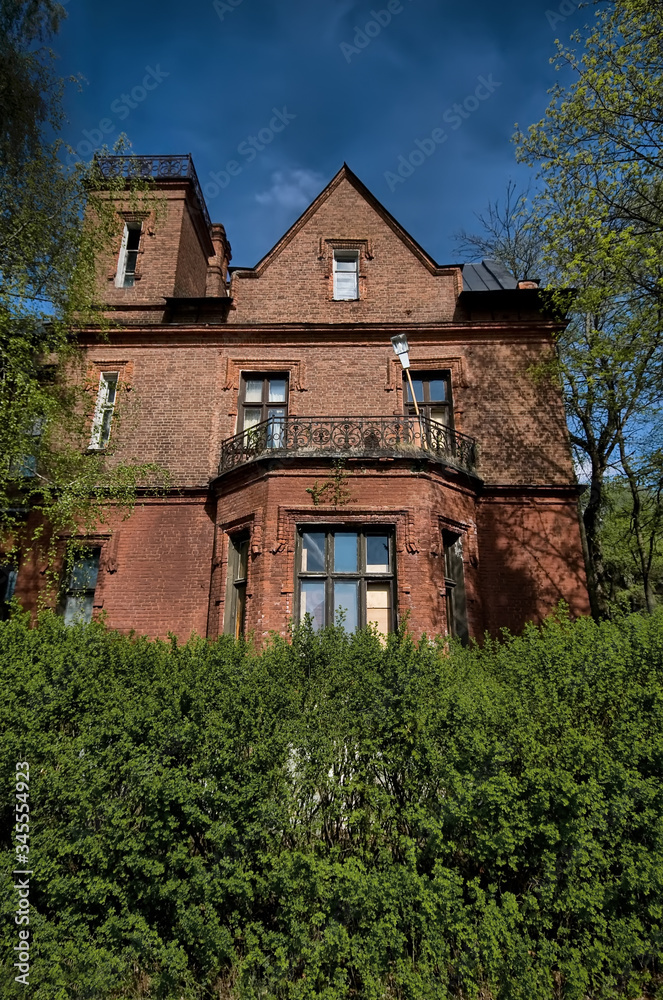 Beautiful abandoned castle behind the bushes against the sky Beautiful abandoned castle behind the bushes against the sky